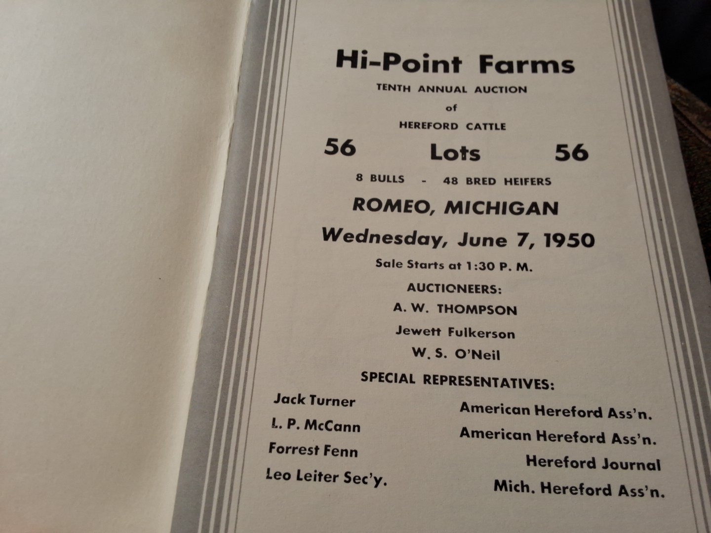Pair 2 Vintage Hi-Point Farms Tenth Annual Auction Catalogs Romeo Michigan