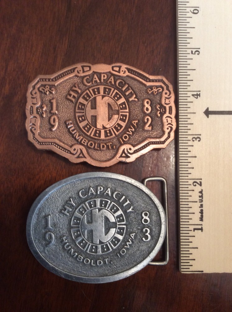 1 Bronze 1982 & 1 Silver 1983 Hy Capacity Ltd Edition Belt Buckle-Humboldt IA B2