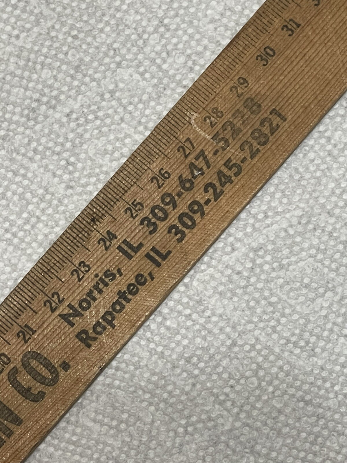 Vintage Wooden Ruler Delost Grain Co. Norris, Illinois/Rapatee Il.Farm Ag Ad