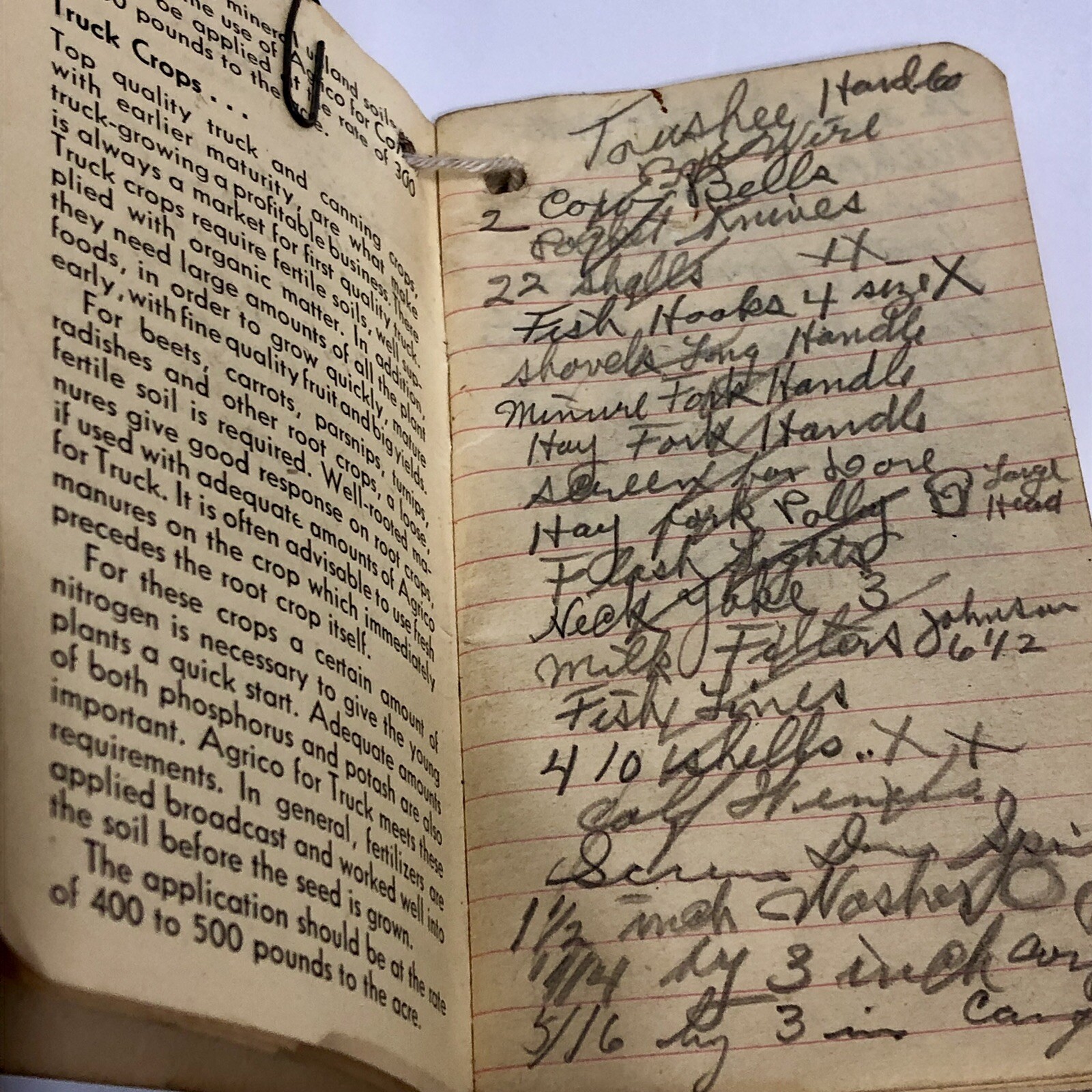 Vintage Agrico 1939 Advertising Fertilizer Memo Notebook Calendar Written Notes