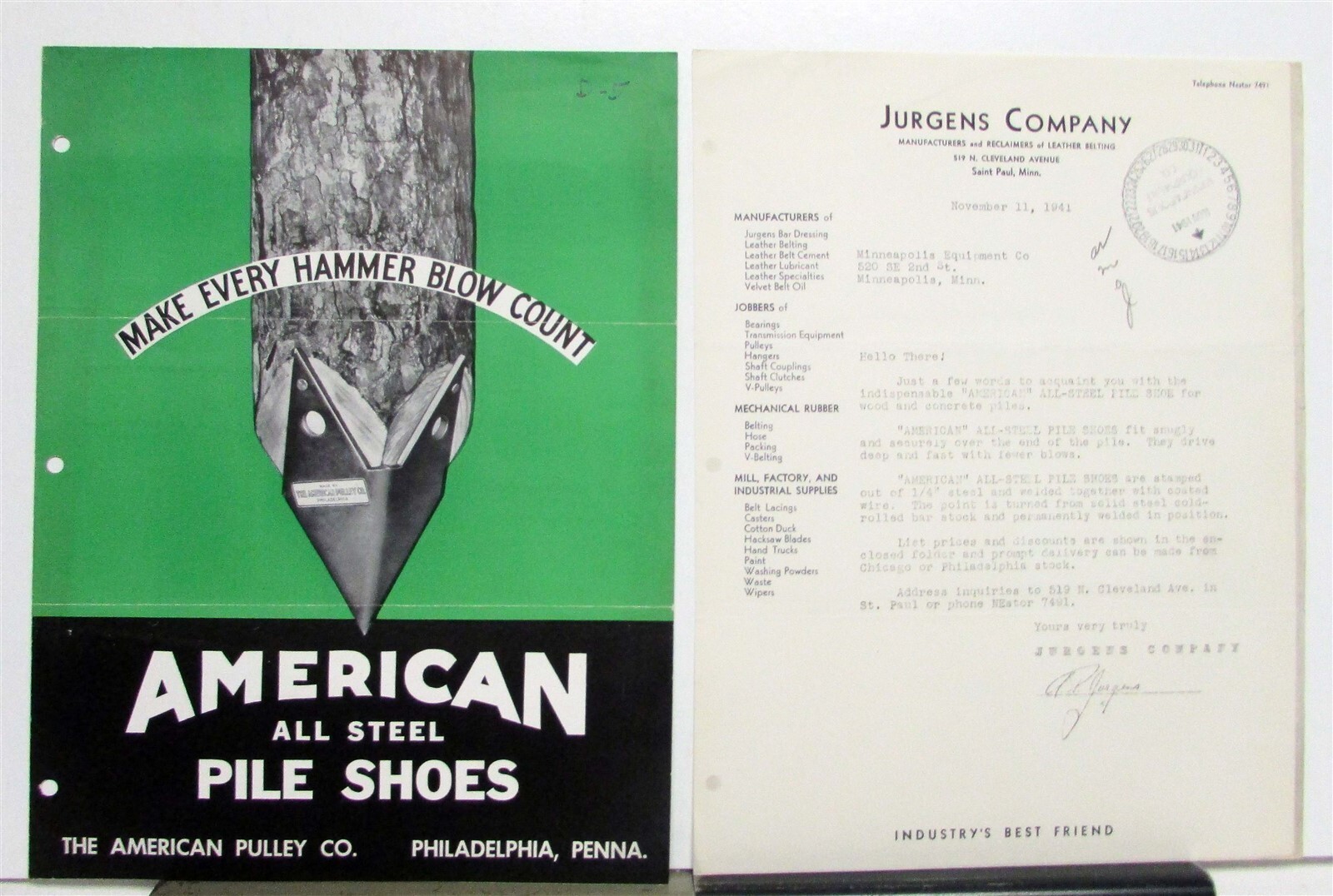 1938 American All Steel Pile Shoes Make Every Hammer Blow Count Sales Folder