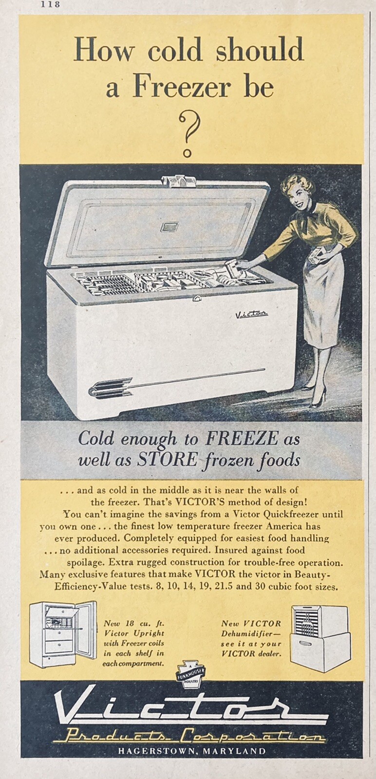 1952 AD(XH6)~VICTOR PRODUCTS CO. HAGERSTOWN, MD. VICTOR QUICKFREEZER