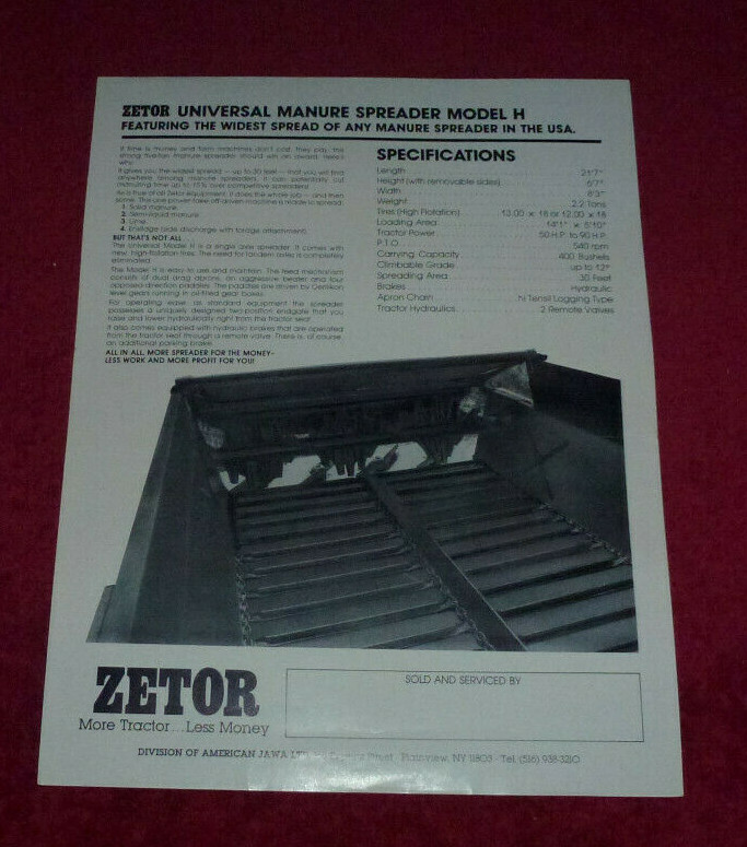 Zetor Universal Manure Spreader Model H Brochure
