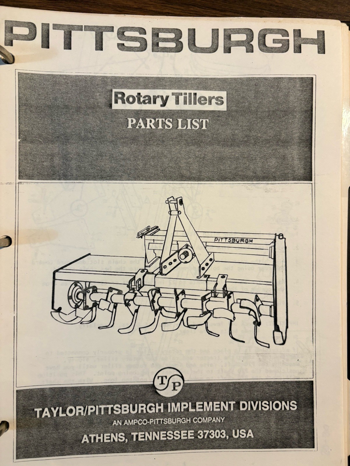 Taylor/Pittsburgh Farm Implements Brochures And Parts List