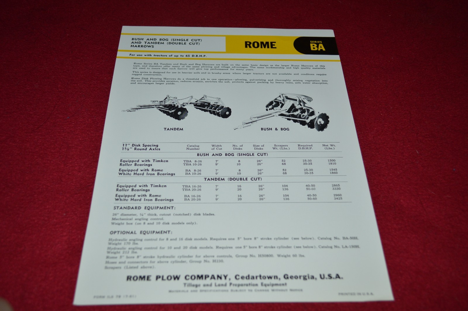 Rome BA Brush & Bog Disc Harrows BA Series Dealers Brochure BWPA