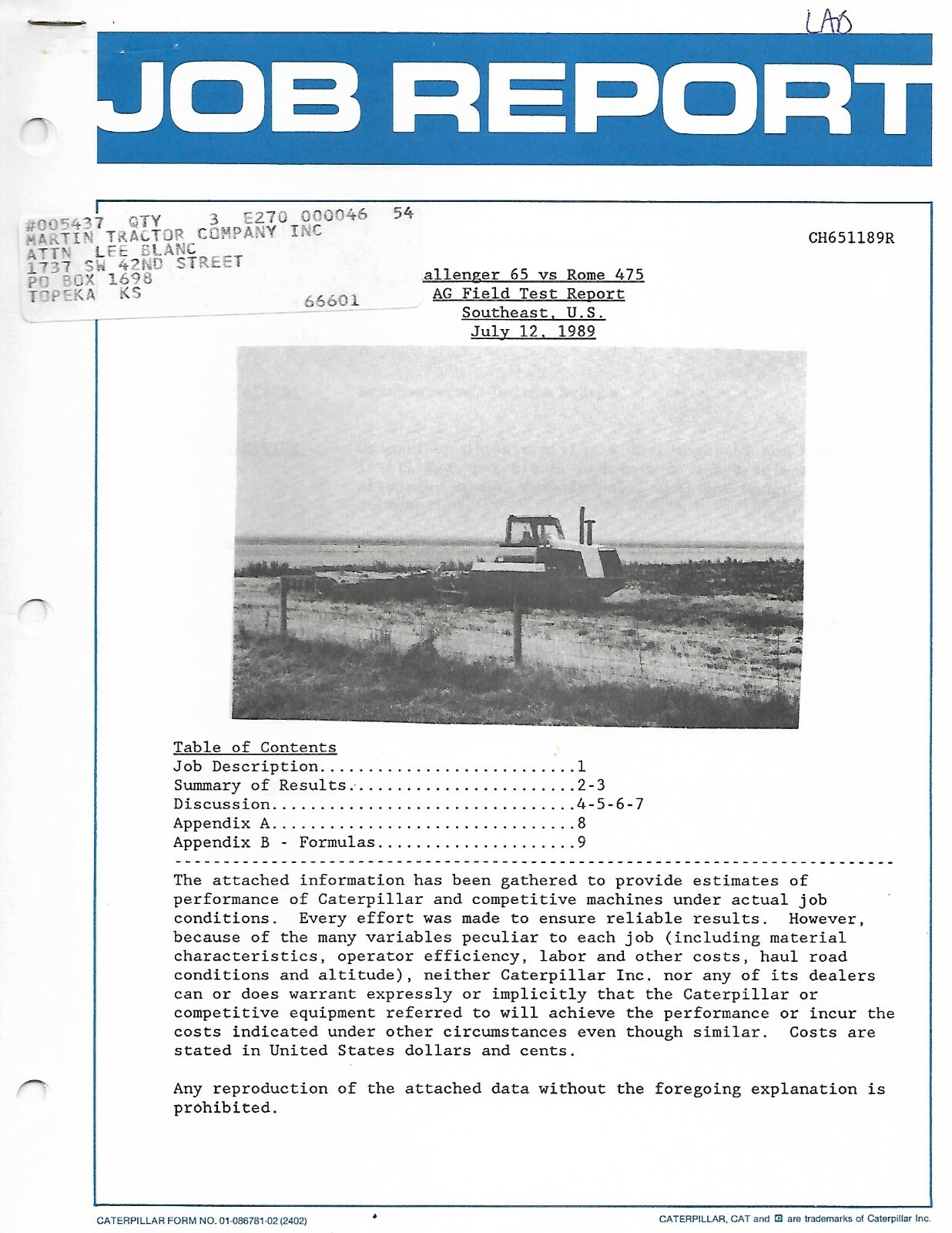Farm Tractor Brochure – Caterpillar Challenger 65 Vs Rome 475 – 1989 (F7495)