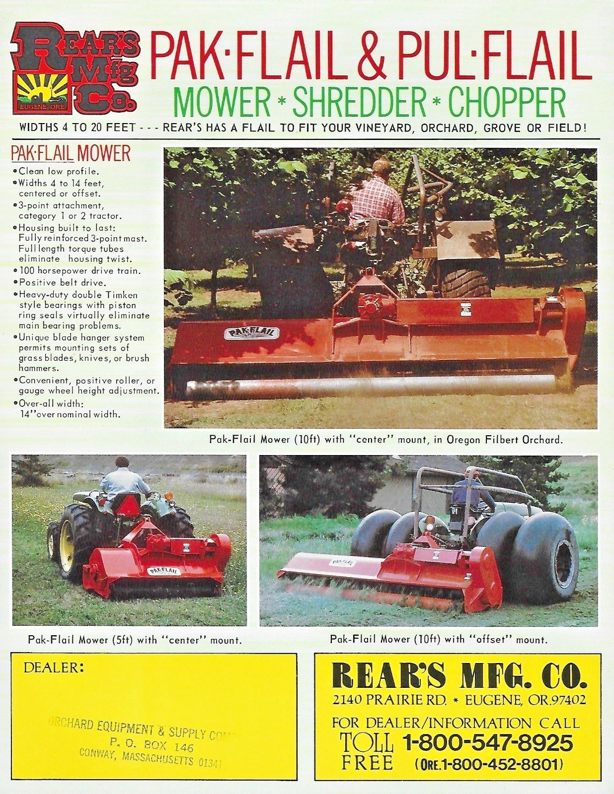 VINTAGE 1960s REAR&rsquo;S MFG CO PAK FLAIL PUL FLAIL MOWER SHREDDER CHOPPER BROCHURE