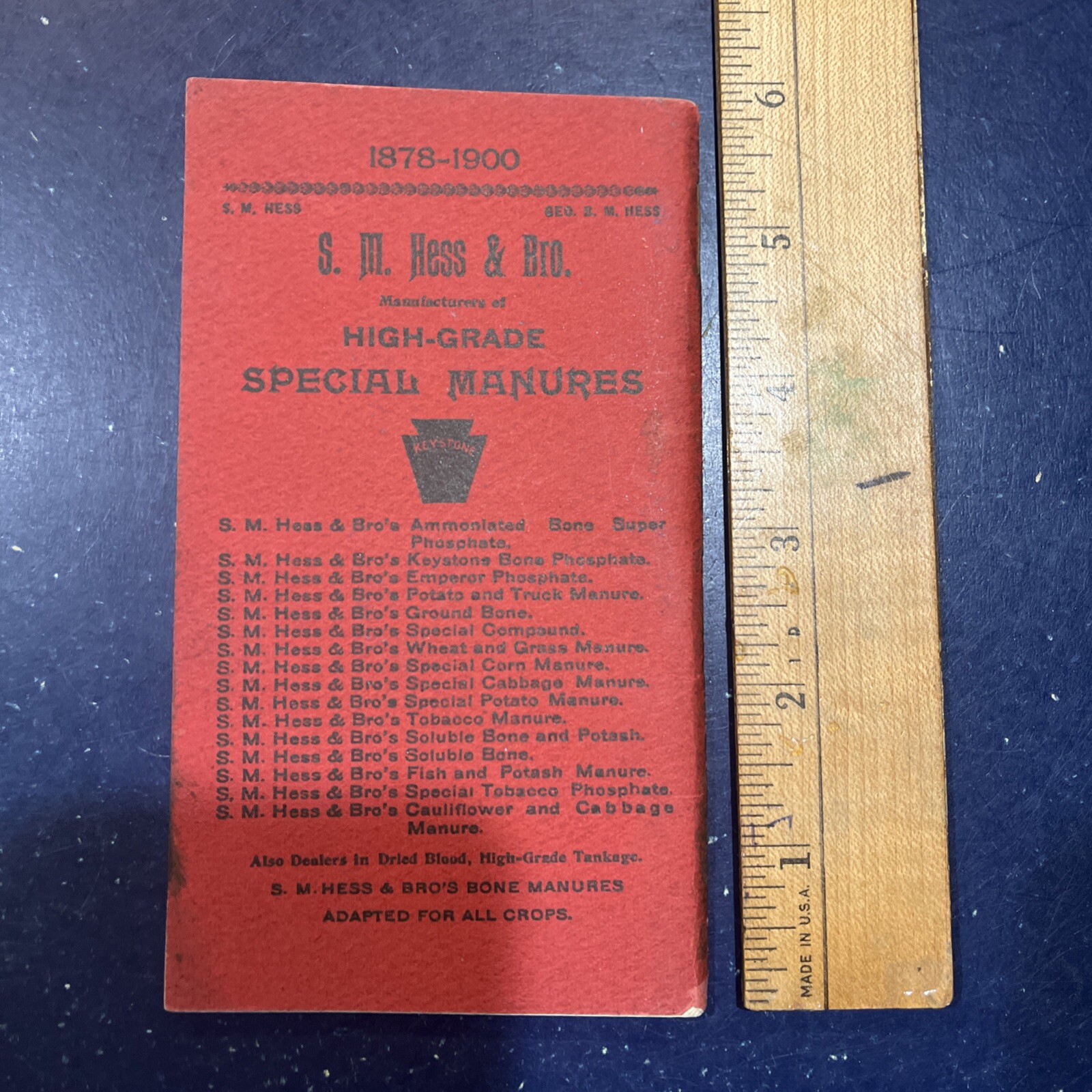 SM Hess & Brother Fertilizer/manure Calendar Book Philadelphia Pa 1900