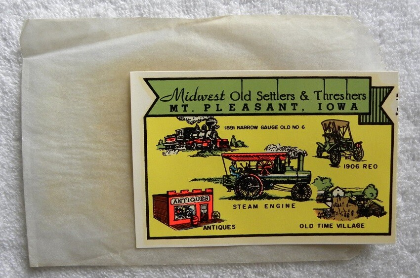 1973 Midwest Old Settlers & Threshers,Steam Engines, Car Window, Luggage Decal
