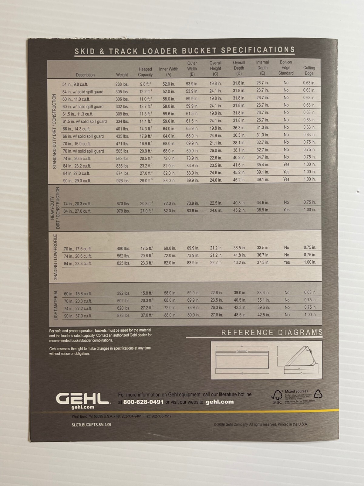 GEHL – Skid Loader Buckets Sales Brochure (Original Brochure) *2009*