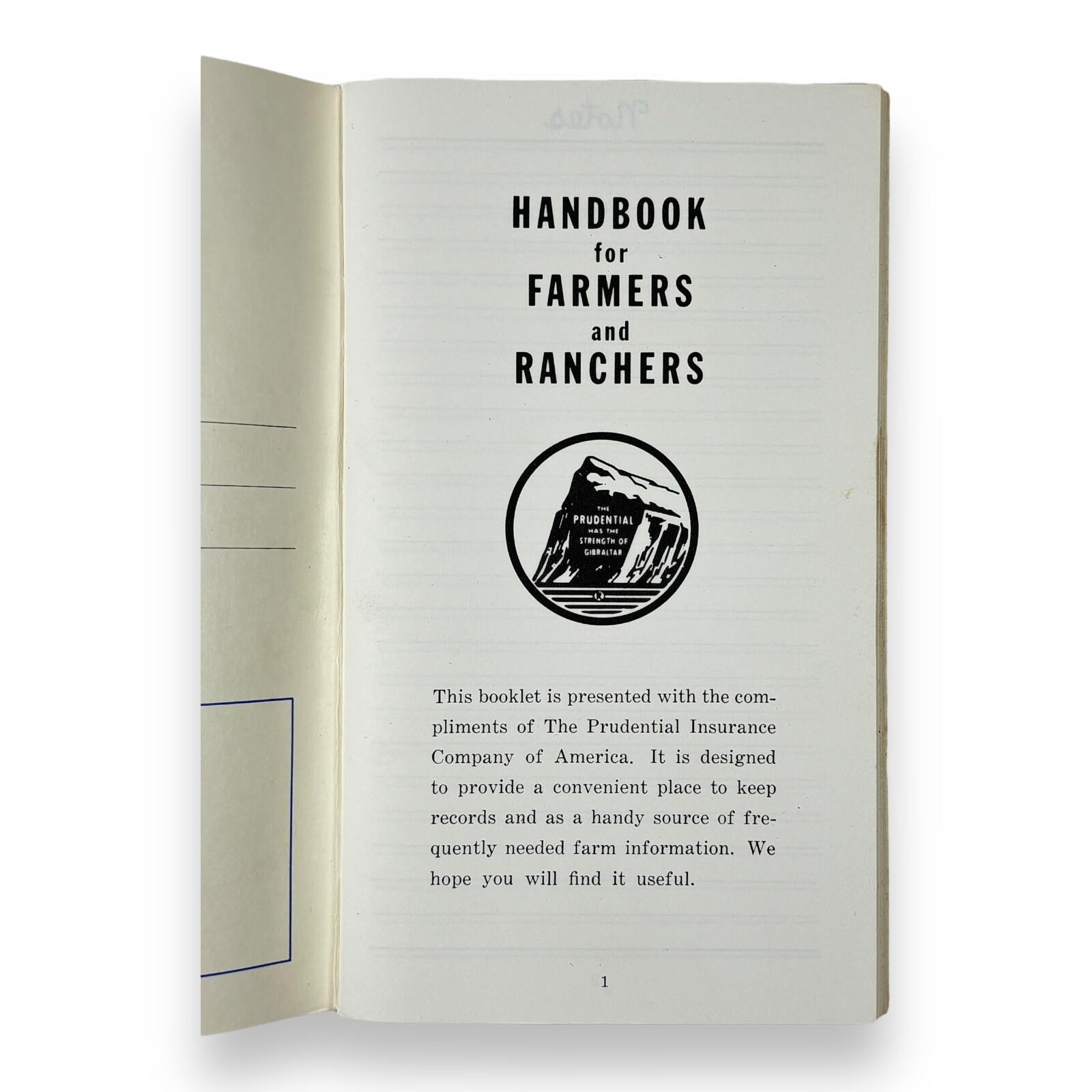 1966 Prudential Insurance Handbook for Farmers Ranchers Pocket Information Book