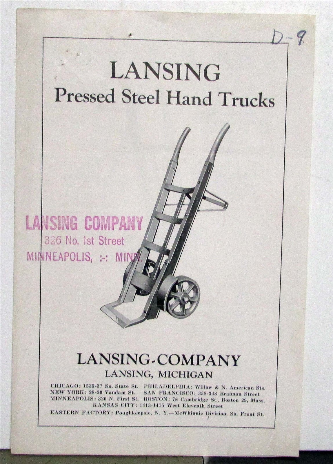1946 Lansing Pressed Steel Hand Trucks Measurements Specs Sales Brochure