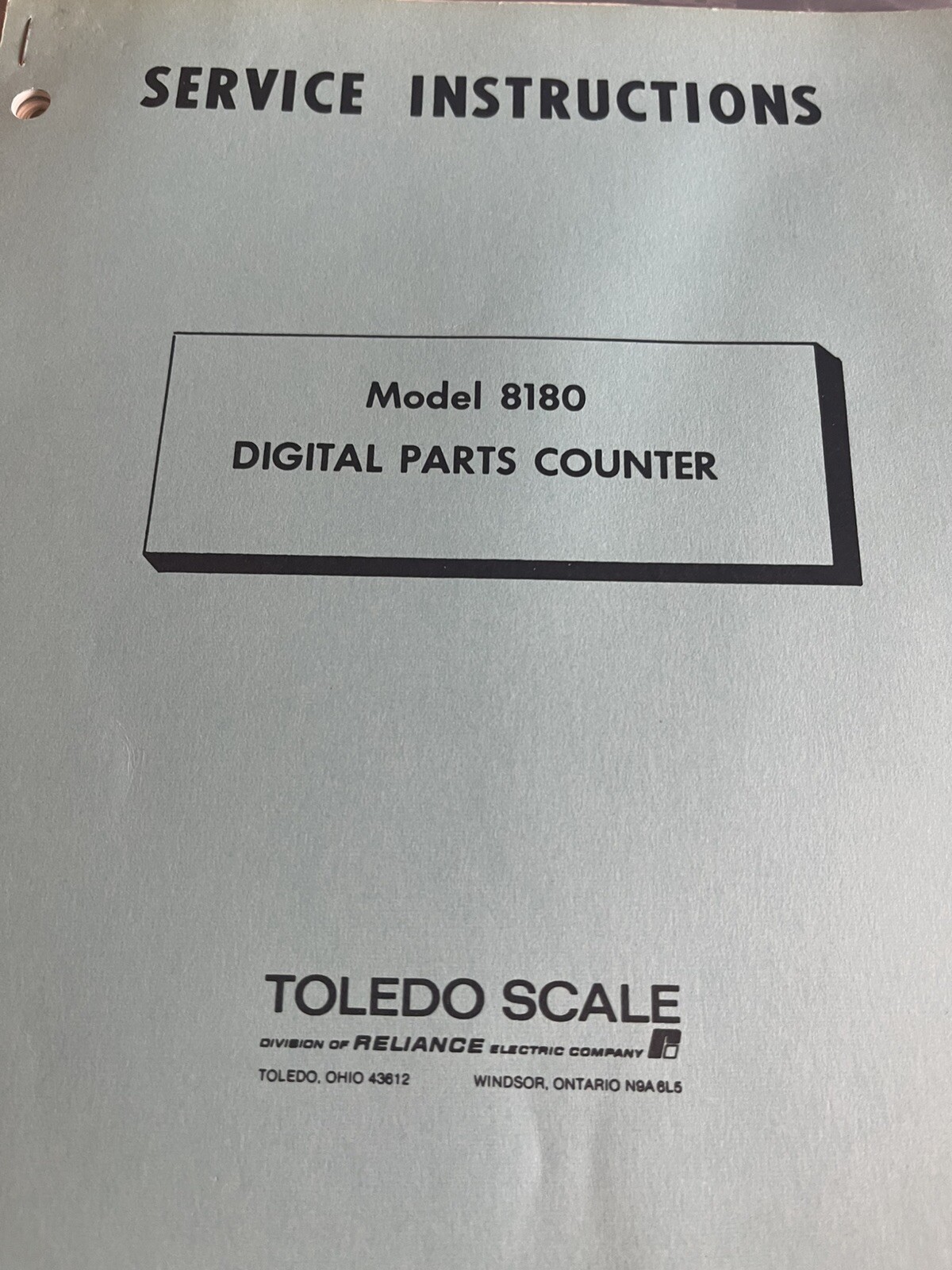 Toledo scale Company Service Instructions/Parts manuals, for assorted Models