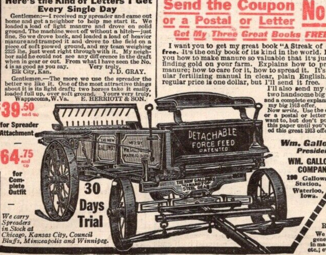 1913 Galloway Manure Spreader Antique Ad Successful Farming Waterloo Iowa Feed