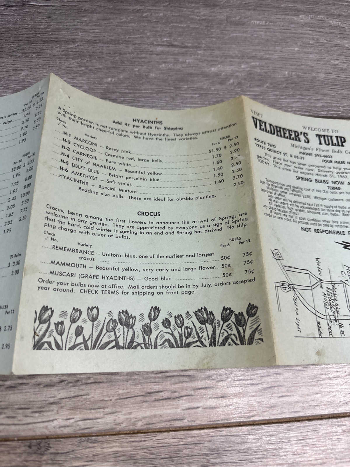 1969 Veldheer’s Tulip Gardens Holland Mich Price Flyer