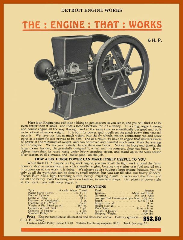 Vintage Look Detroit Engine Works New Metal Sign: 6 HP Gas Engines – Michigan