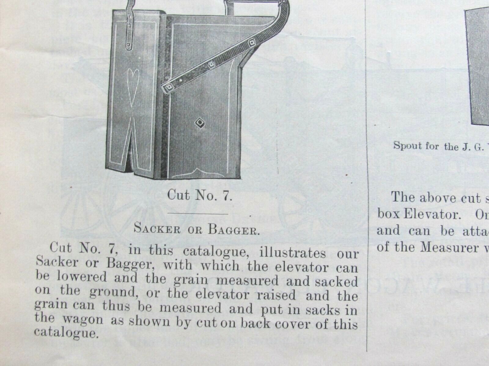 1893 FARM CATALOG J G WOLFE AUDUBON IOWA TRESHER ATTACHMENT ELEVATOR GRAIN METER
