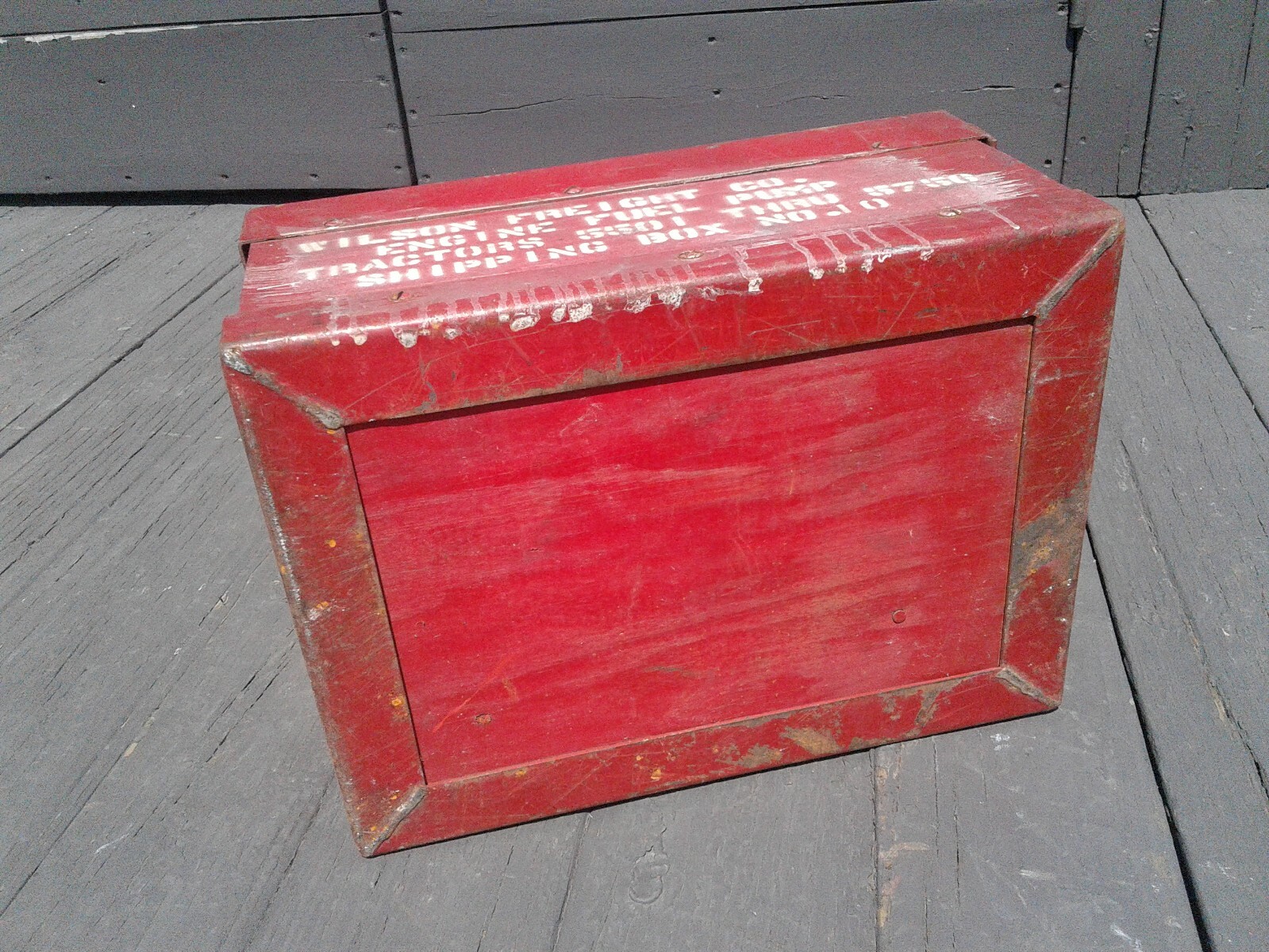 Antique Red Engine Tractor Fuel Pump Wood Shipping Crate Wilson Freight Co.