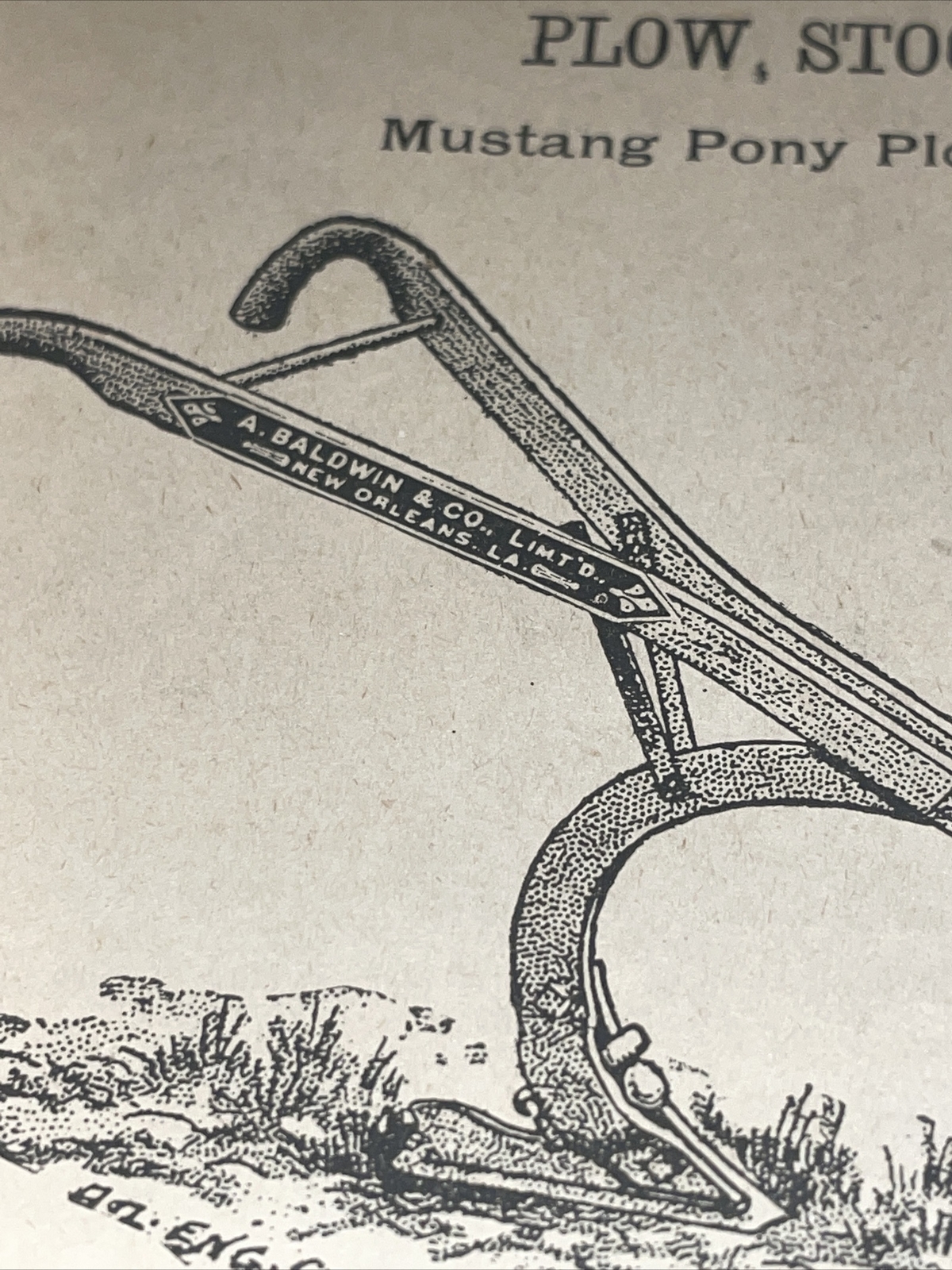 1891 Baldwin Mustang Pony Plow Farm Advertising – New Orleans – Louisiana