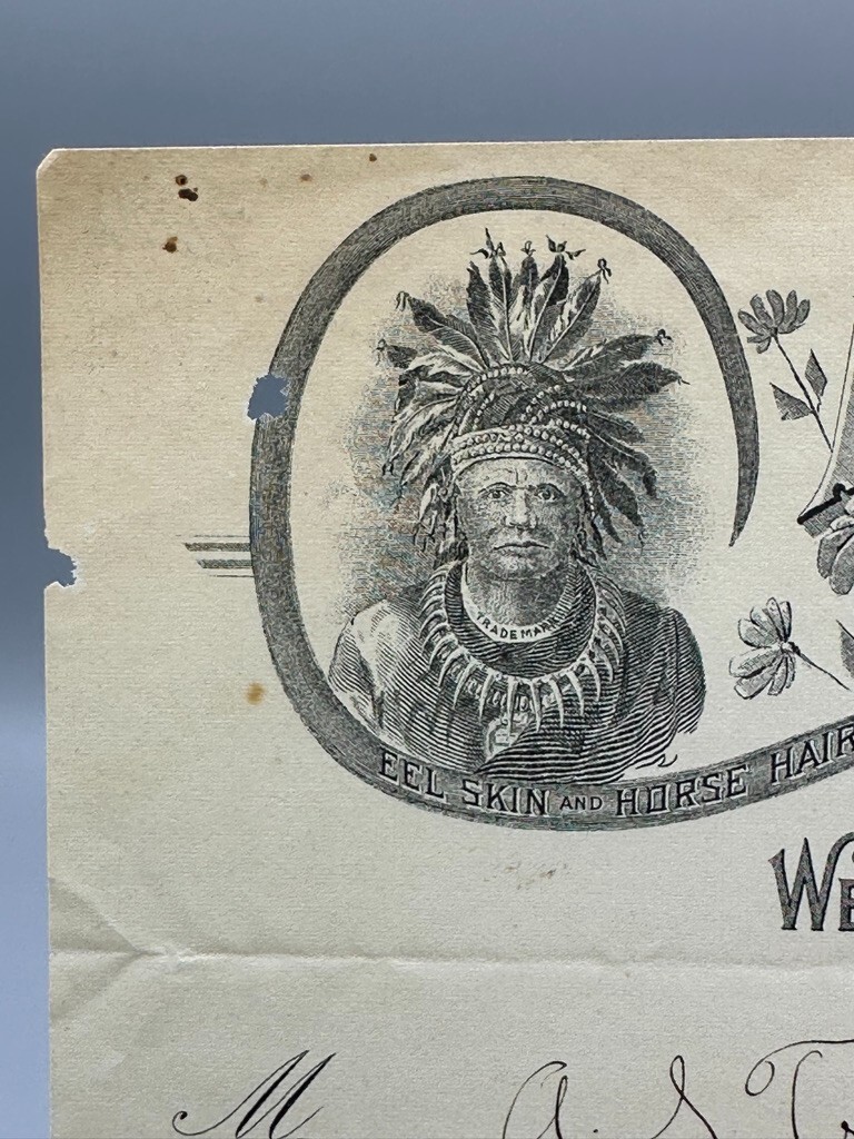1897 MASSASOIT WHIP Co EEL SKIN & HORSE HAIR Farm Advertising Bill WESTFIELD MA