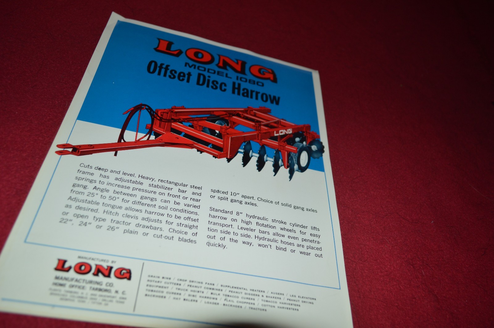 Long Tractor 1080 Offset Disc Harrow Dealer&rsquo;s Brochure YABE8