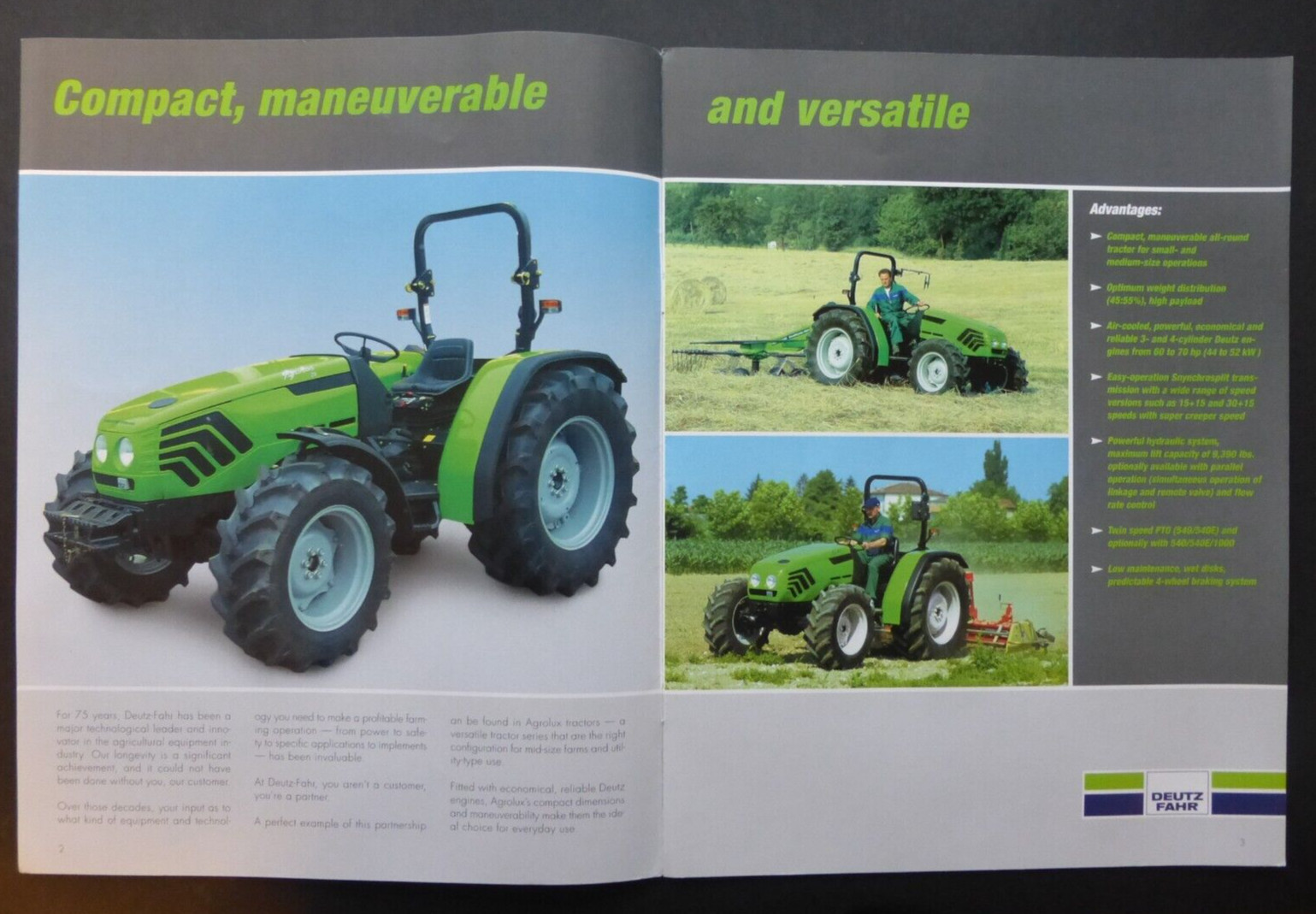 VTG Ad Sales Brochure Catalog Agcolux 6070 Deutz Fahr