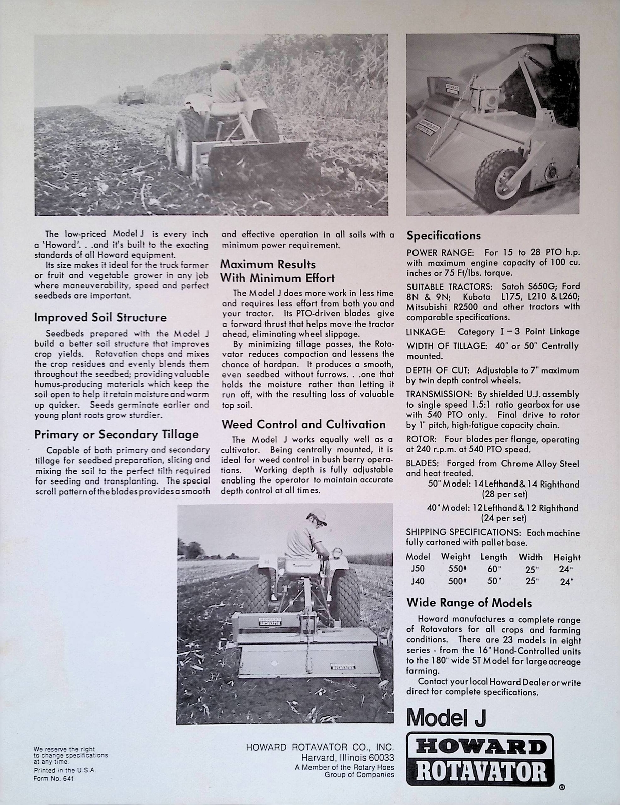 Vintage Farm Advertisement Spec Sheet Howard Rotavator Powerful Tractor Attachme