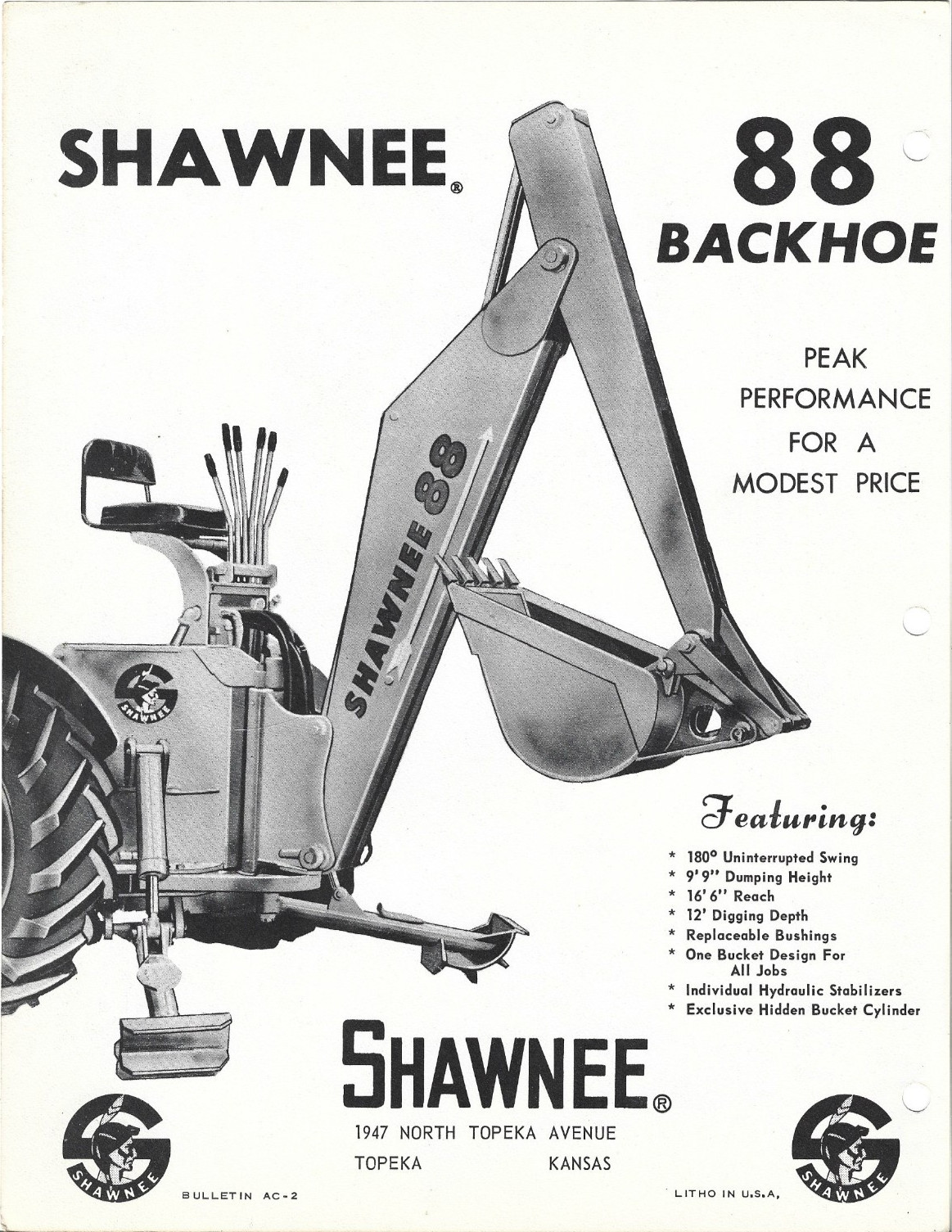 Shawnee 88 Backhoe Loader for Allis Chalmers D14 Tractor – Single Page Brochure