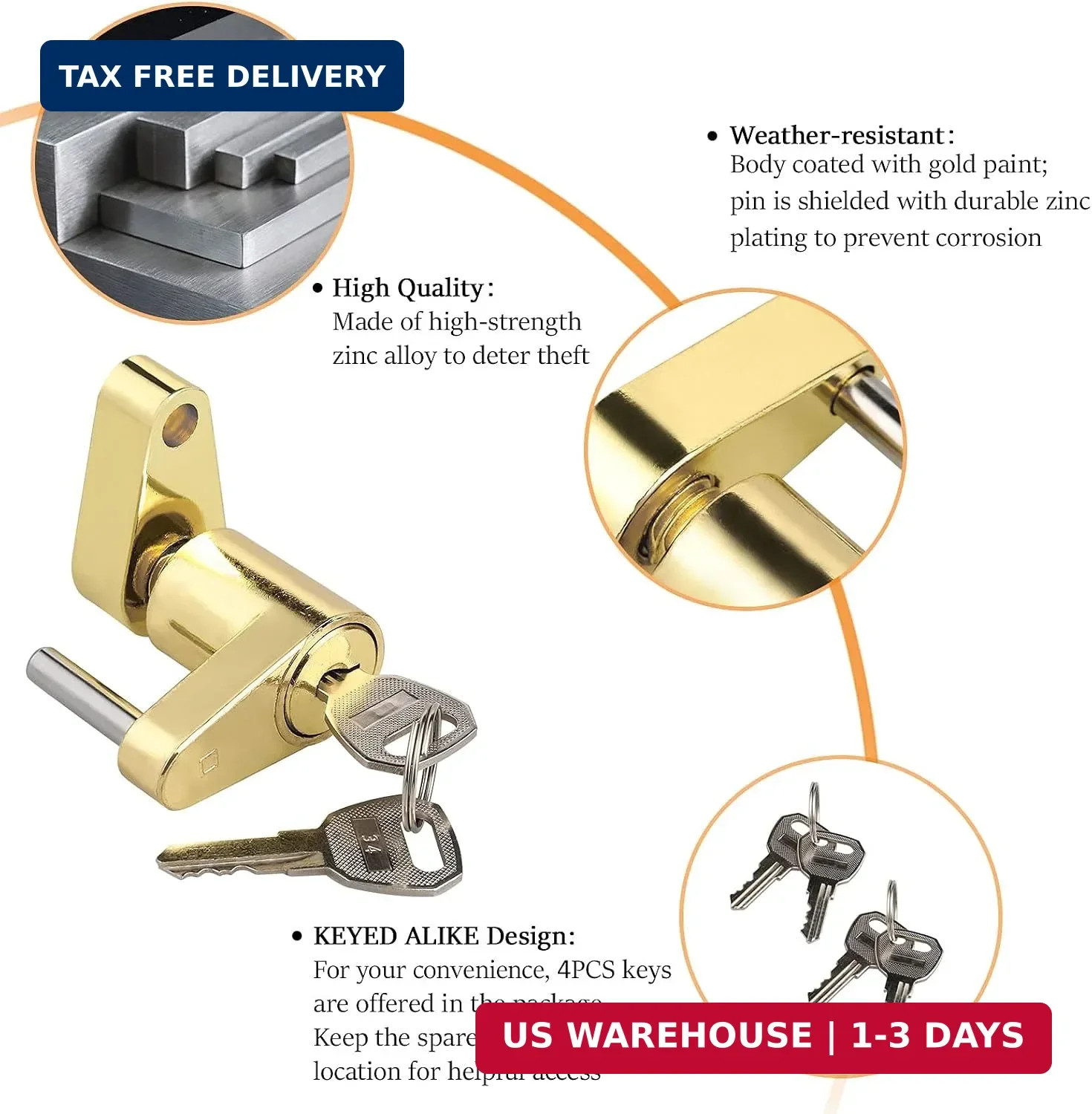 CZC AUTO Trailer Lock Dia 1/4 Inch, Coupler Lock 3/4 Inch Span Trailer Hitch Loc