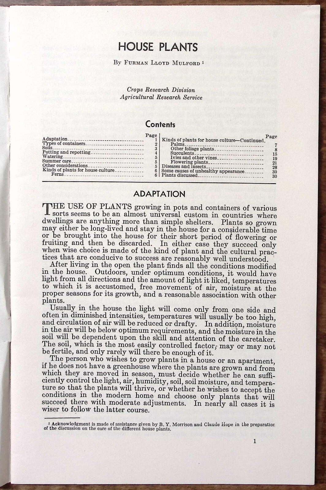 1957 HOUSE PLANTS U.S. DEPARTMENT OF AGRICULTURE FARMERS&rsquo; BULLETIN EXC Z5449