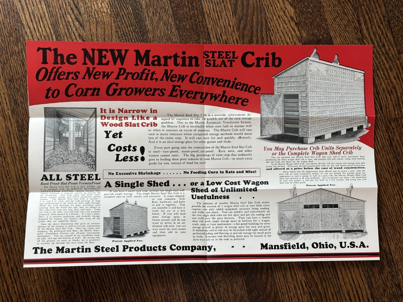 1930s Martin Steel CORN CRIB Farm Advertising Poster Rat Graphic MANSFIELD OH