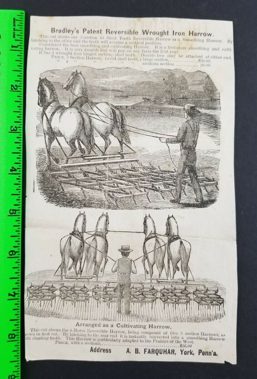 Vintage 1890&rsquo;s Agricultural Farming Reiner Wrought Iron Harrow Sales Flyer