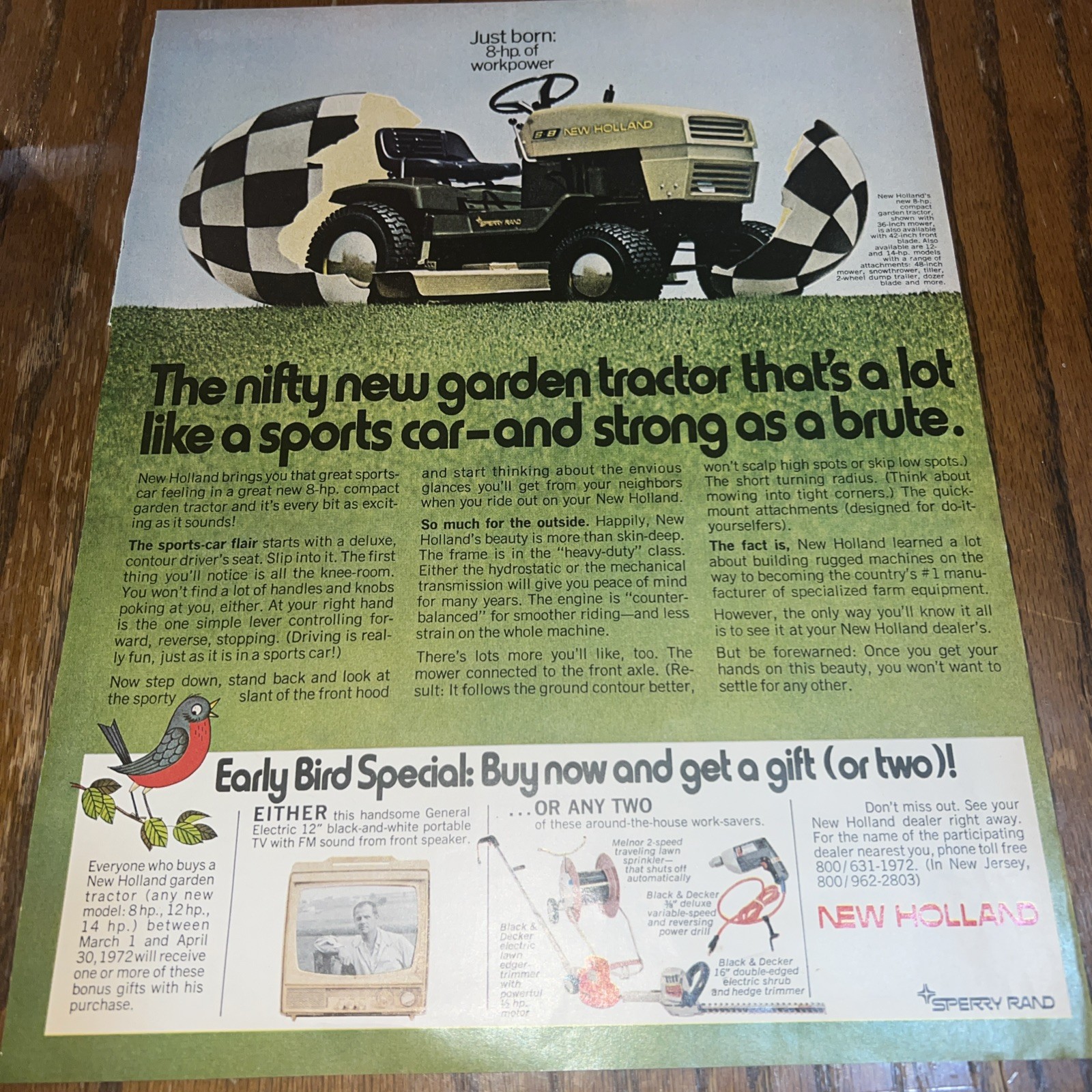 1972 Sperry Rand New Holland Garden Tractor PRINT AD A Lot Like a Sports Car
