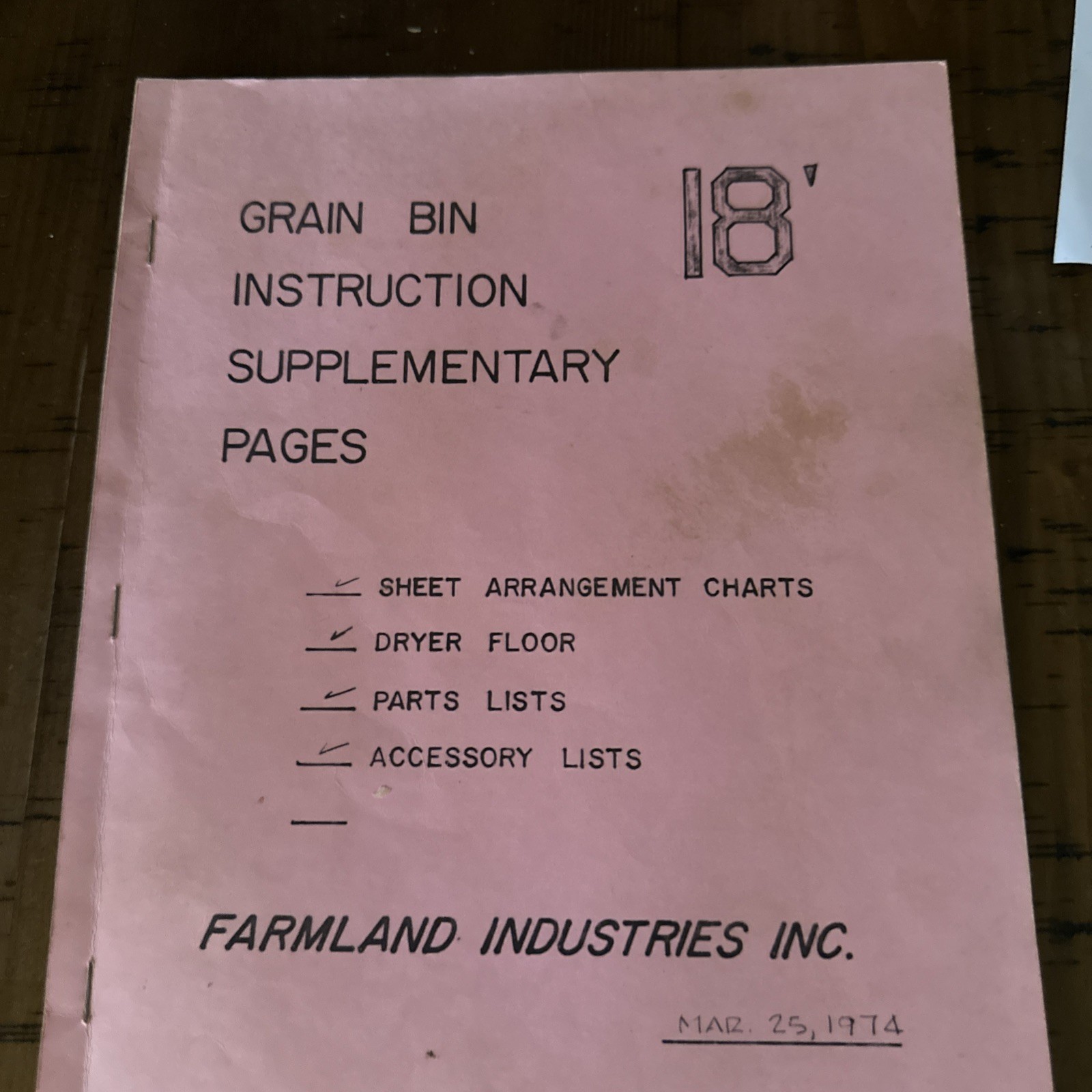 1974 Farmland Industries Inc Grain Bin Instruction Supplementary Pages