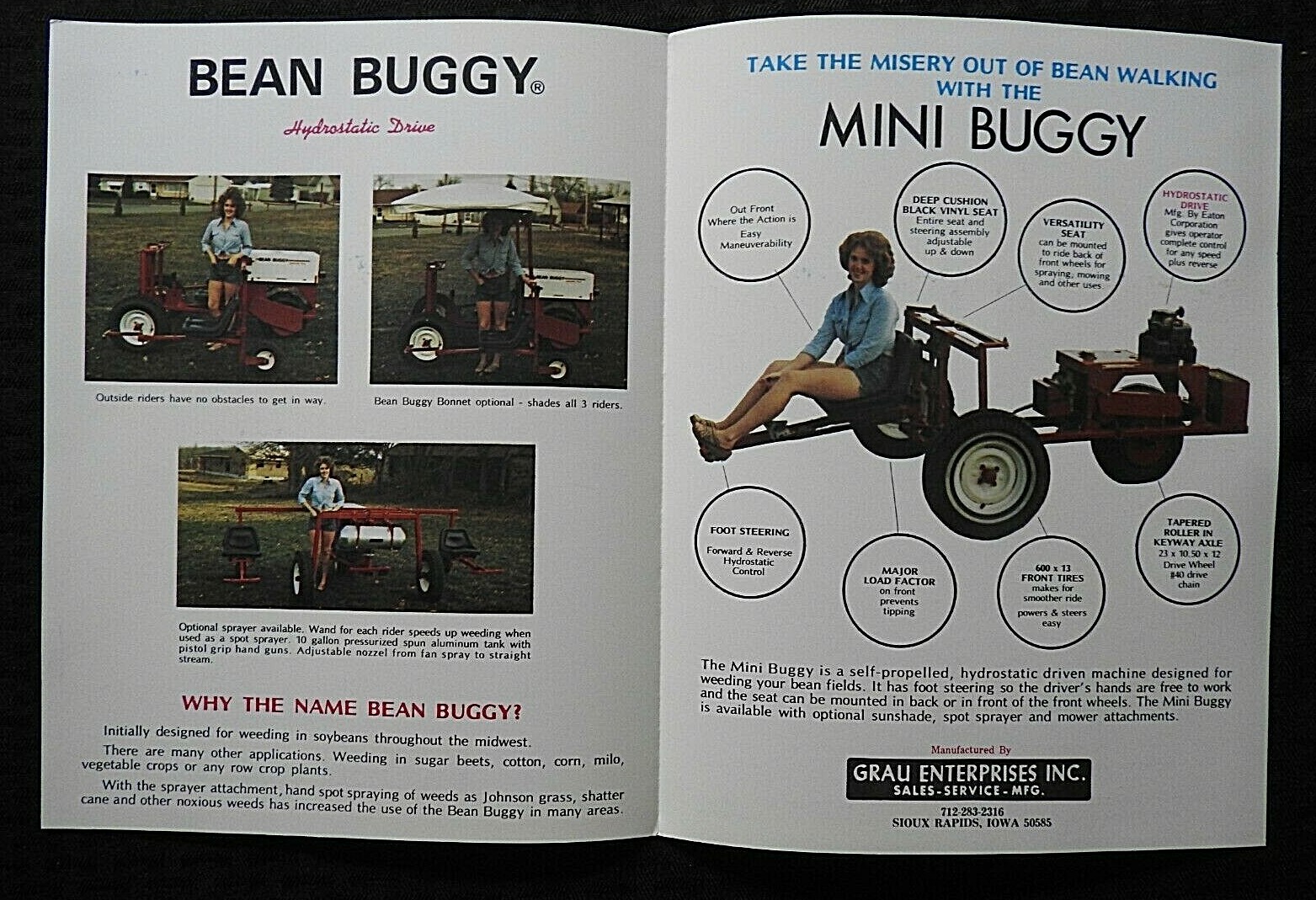 1979 « BEAN BUGGY » GRAU ENTERPRISES CEDAR RAPIDS IA IOWA SALES BROCHURE NICE