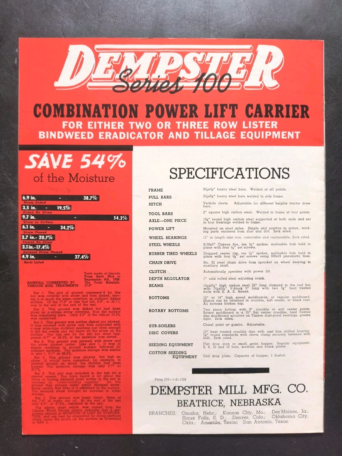 1930s Dempster Tractor Combination Power Lift Carrier Series 100 Brochure Farm
