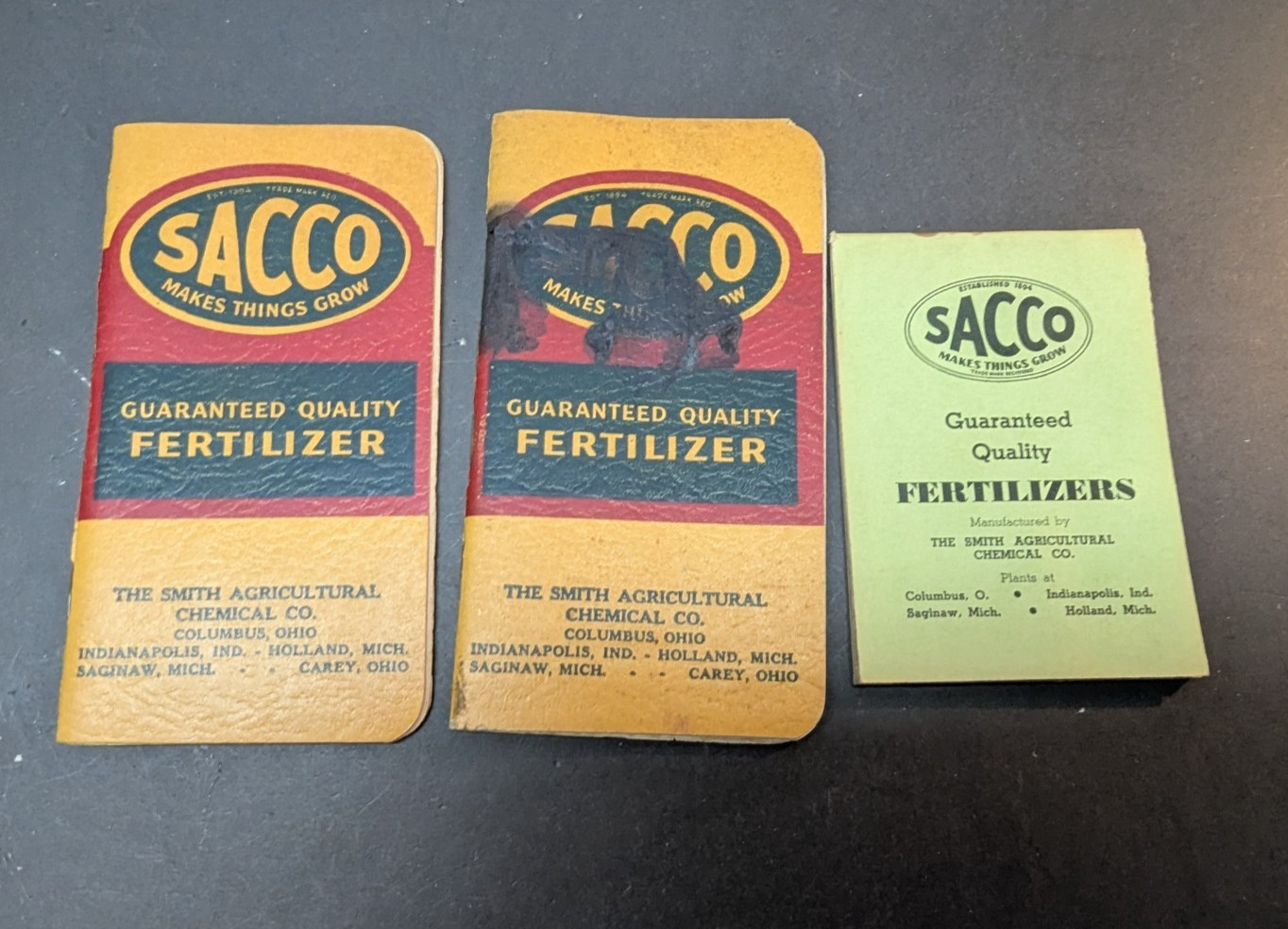 LOT OF 3 Sacco Fertilizers Pocket Memo Pad Book Columbus Indianapolis Saginaw