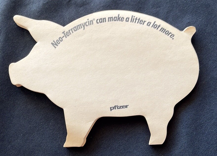 Vtg Pfizer~Advertising Pig/Hog Shaped Notepad~Farm~Ag Pharmaceutical Ephemera