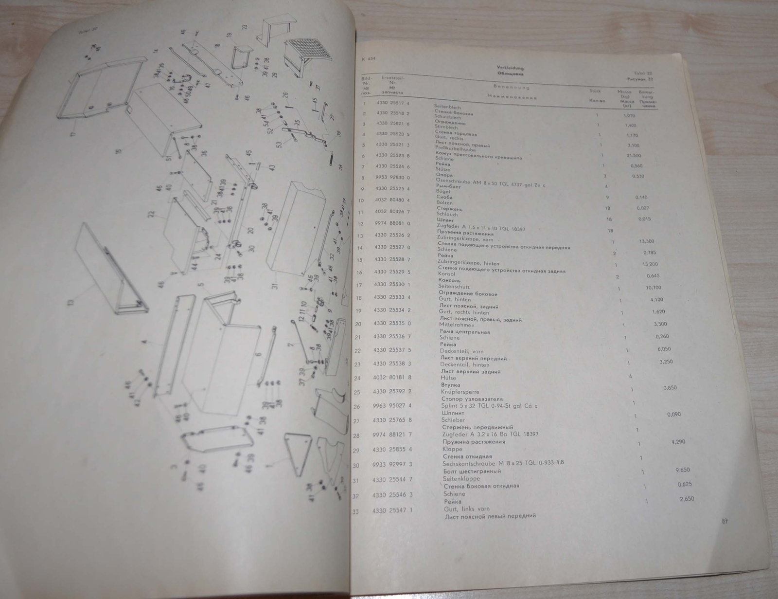 1985 Fortschritt Hochdruckpress K 454 Baler Spare Parts Manual DDR