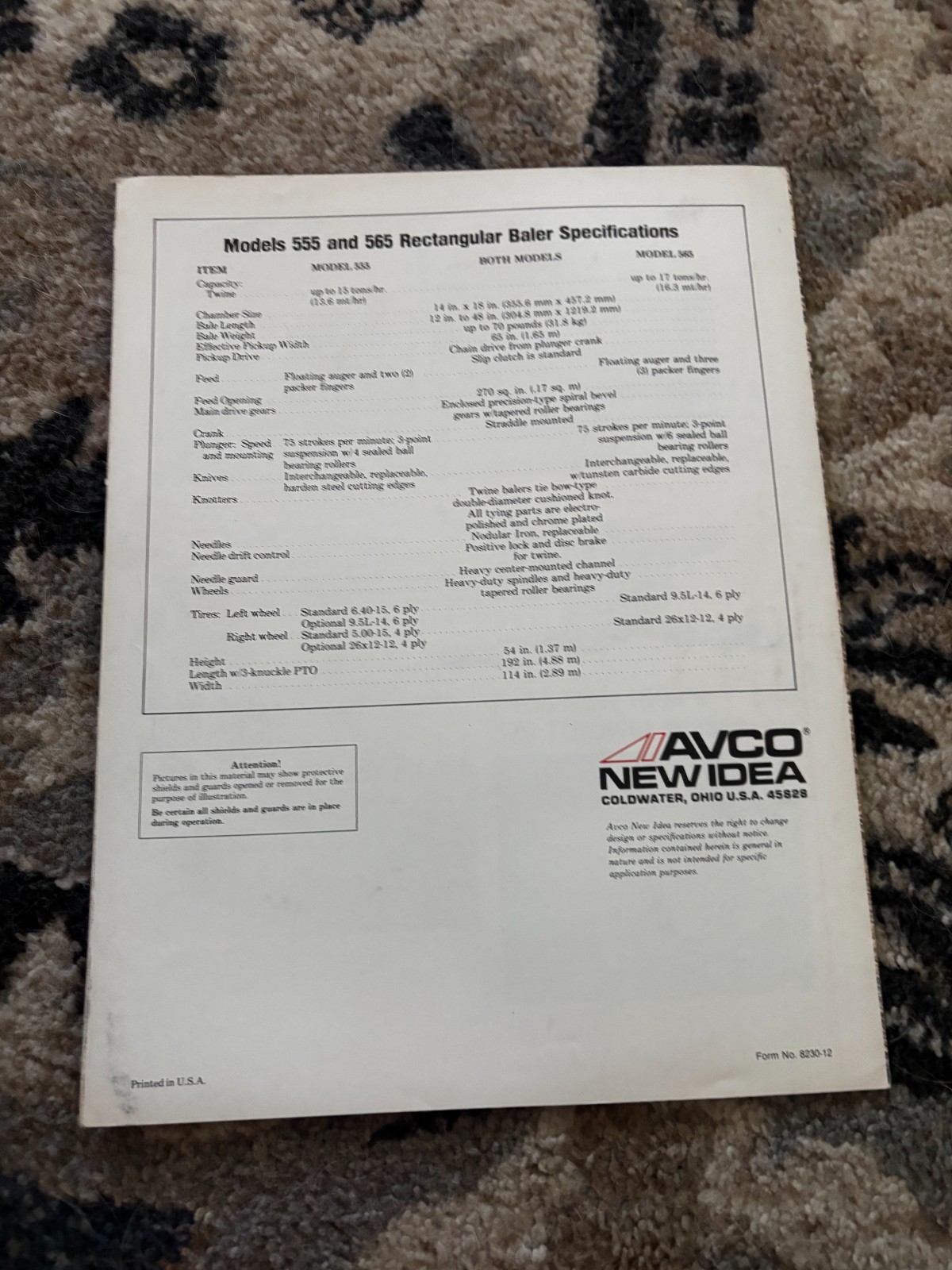New Idea 555 565 Rectangular Baler For 1983 Brochure DCPA26