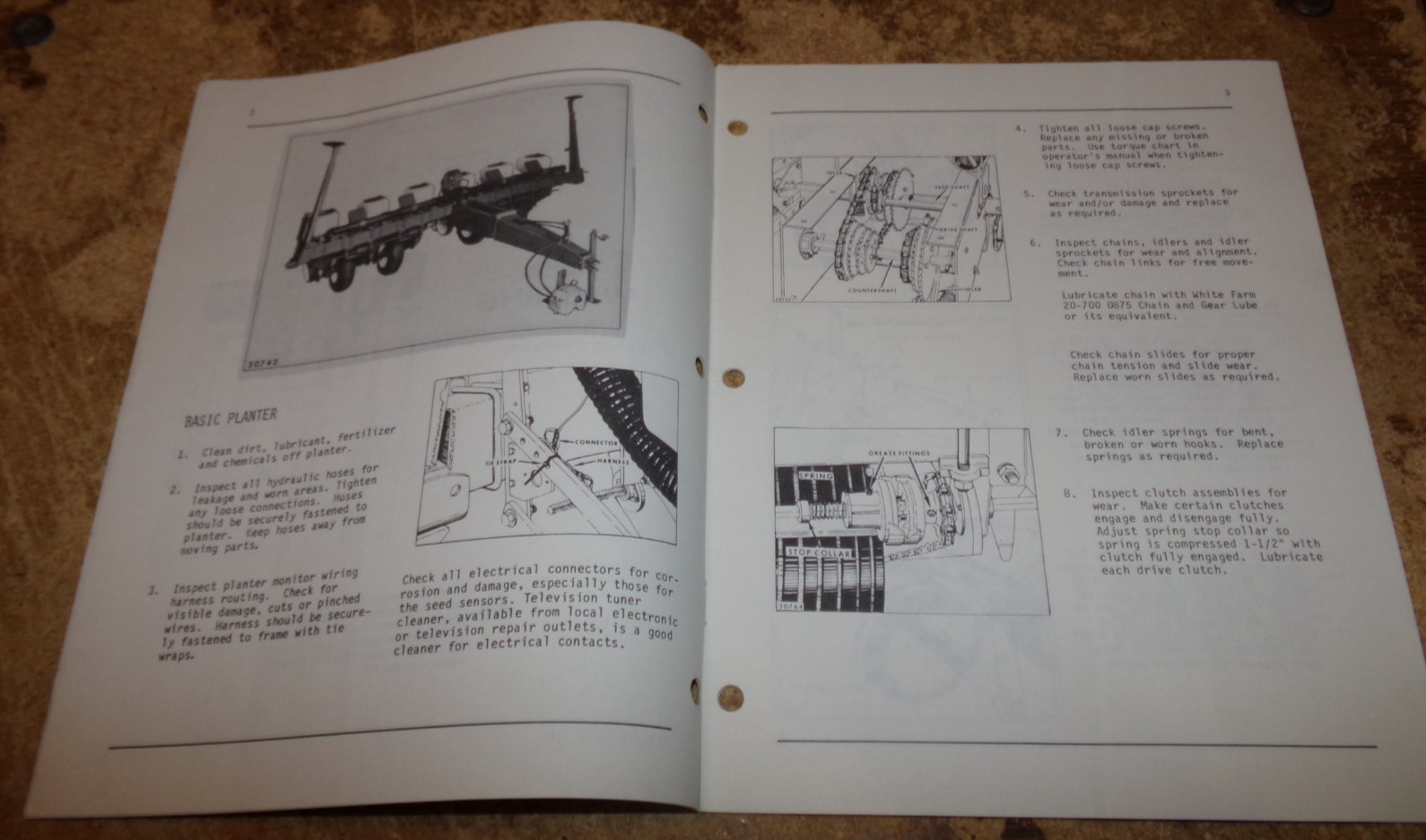 1987 white seed boss pre-season maintenance manual in good shape used