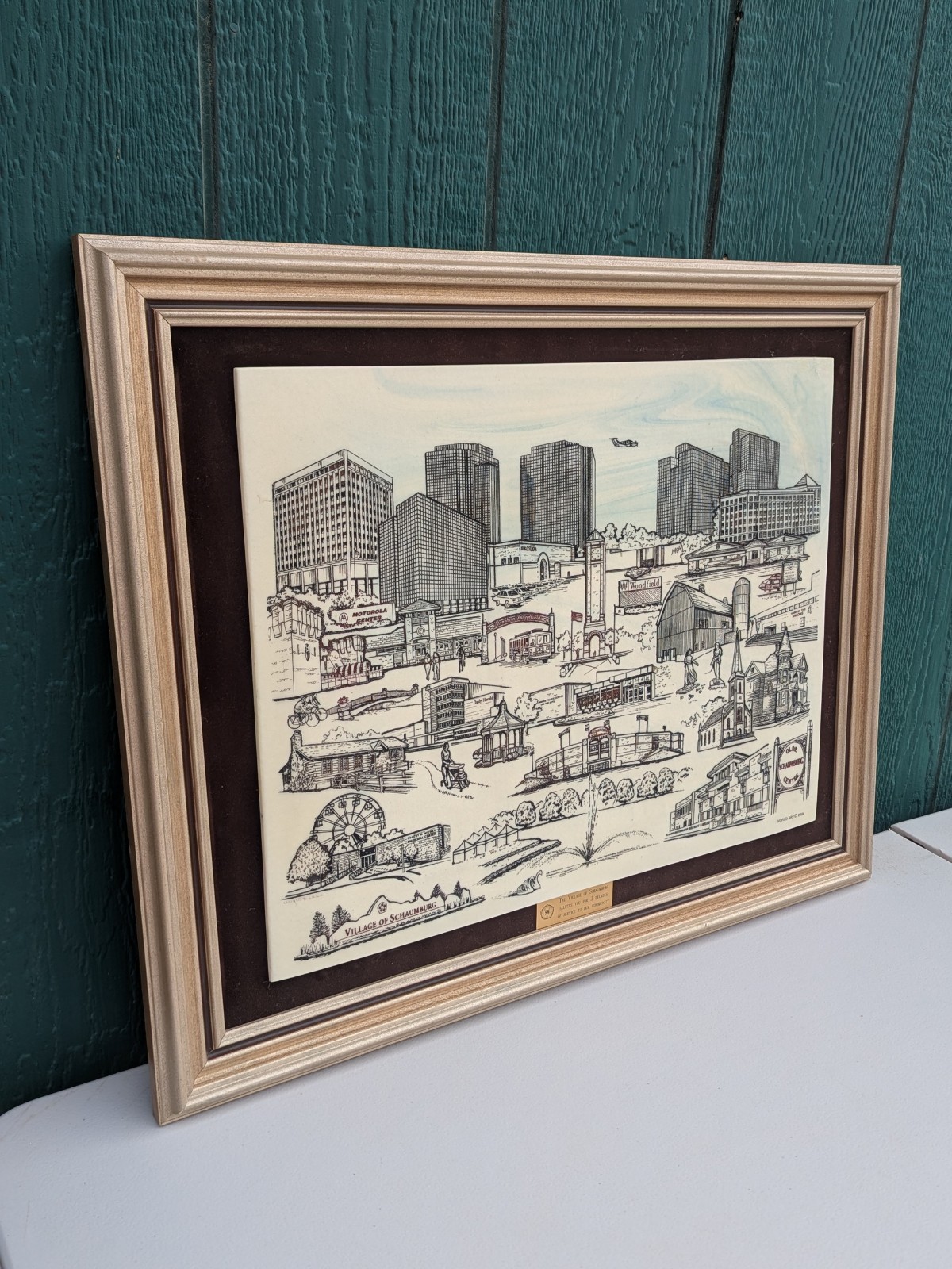 Village Of Shaumburg Illinois Marble Casting Framed Art Work By World Art 2004