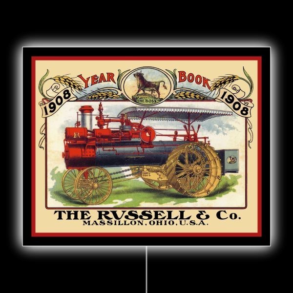 1908 Russell Steam Traction Engine NEW LED Hanging Lighted Sign: 18×23&Prime;