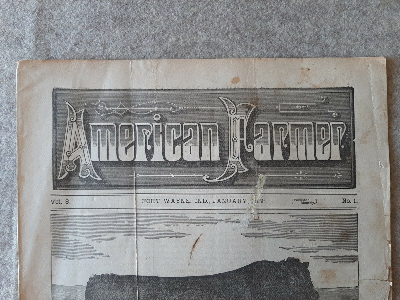 Jan. 1888 AMERICAN FARMER Magazine Fort Wayne Indiana No. 1 Vol. 8 Galloway Bull