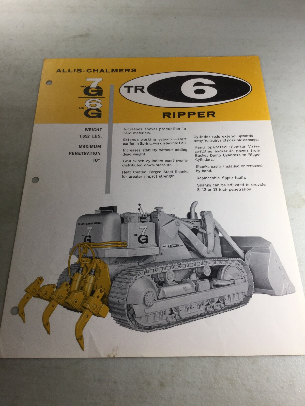 Allis Chalmers TR6 Ripper For 7G, 6G Sales Brochure (Sales Literature)