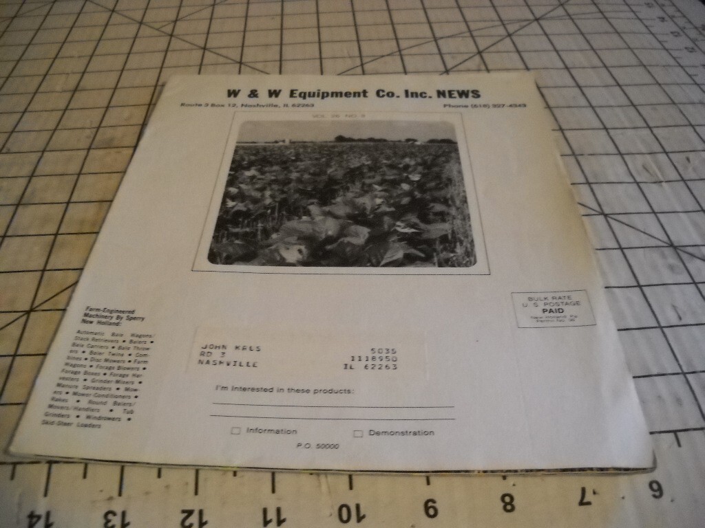 Sperry New Holland News Full Color Magazine Vol 26 No 8. W & W Equipment