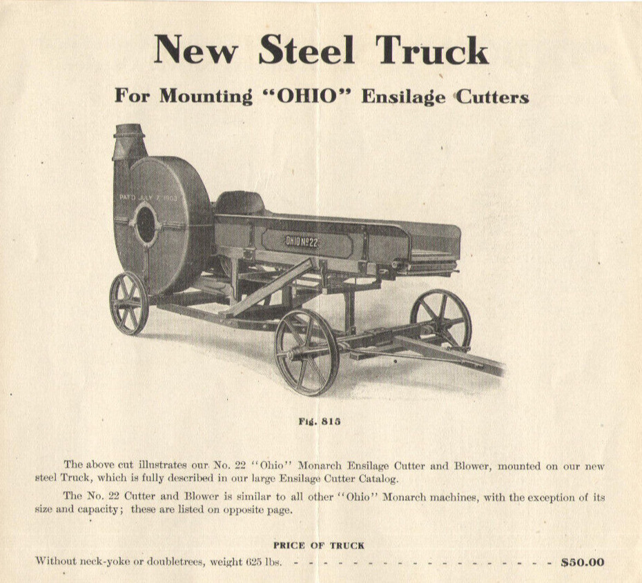 1909 OHIO FEED & ENSILAGE CUTTERS, FODDER SHREDDERS, BLOWER & ELEVATORS BROCHURE
