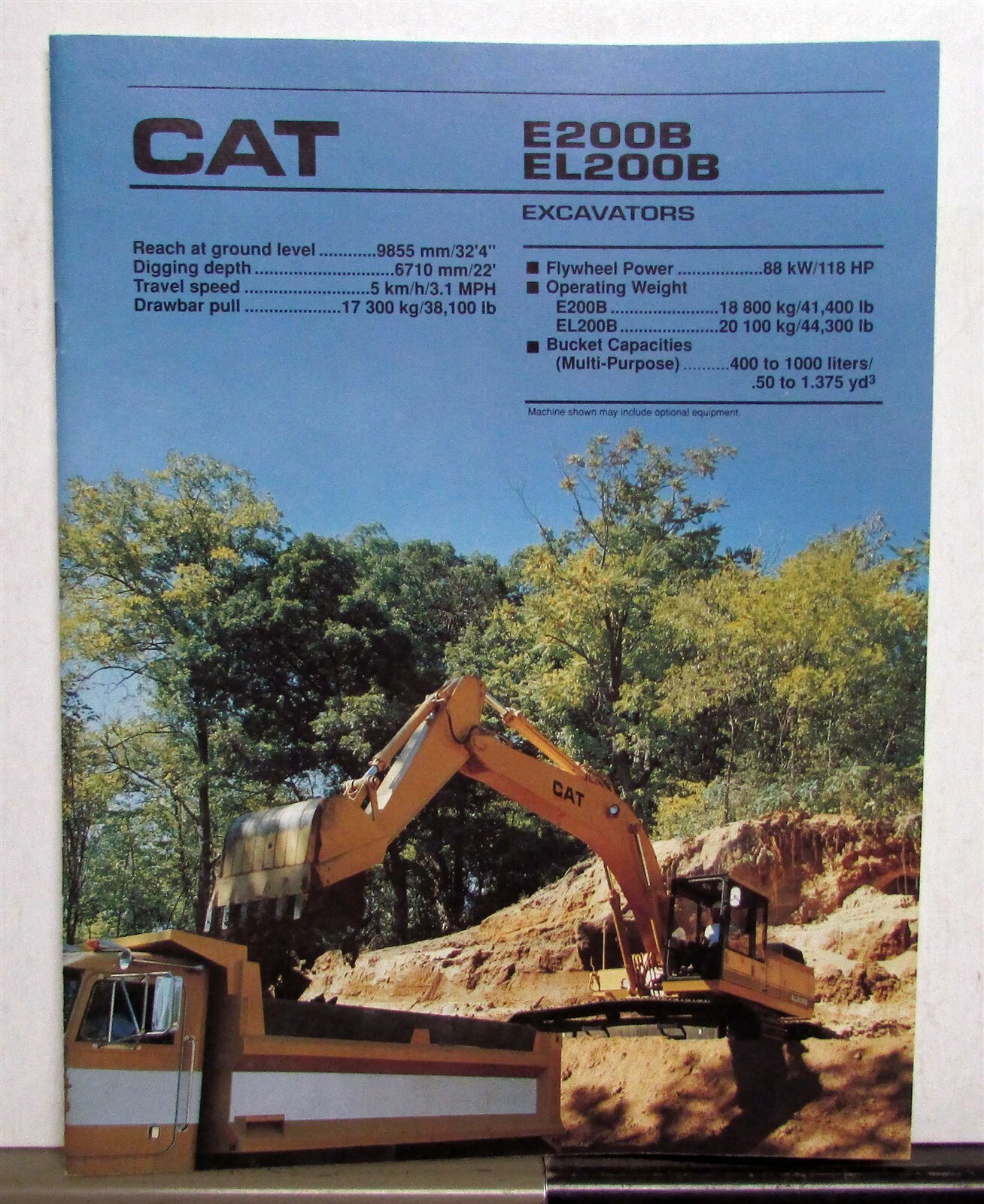 1989 Caterpillar E200B EL2000B Excavator Construction Specs Sales Brochure