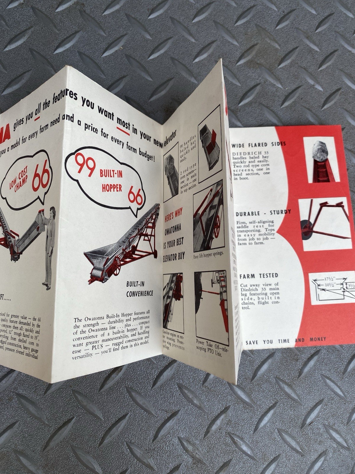 Owatonna Diedrich Windrower Brochure Portable Elevators Pocket Size
