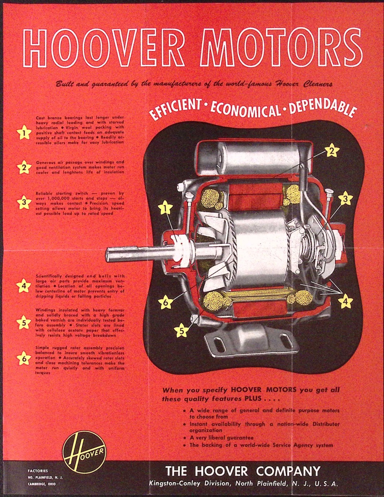 1957 Hoover The Mark of Quality in Motors Brochure North Plainfield NJ